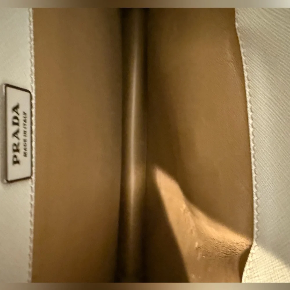 PRADA Ivory White Saffiano Leather Slim Flap Briefcase Laptop Bag With Lock